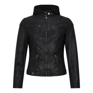 Women's Leather Jacket Hooded Biker Motorcycle Coat