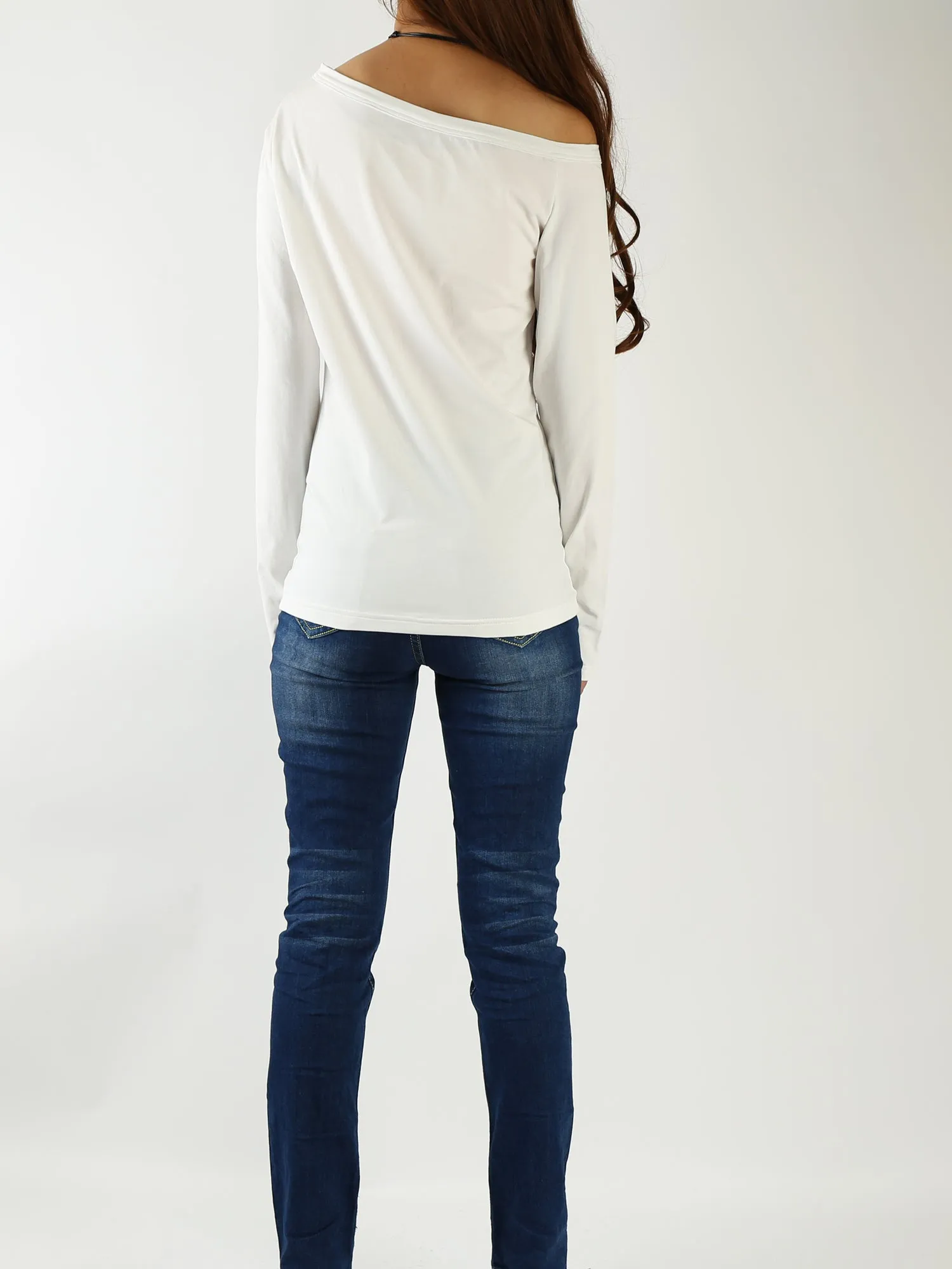 Women's long sleeve shirt/off shoulder top/Cotton t-shirt/casual top/customized t-shirt/long sleeve tops(Y1009)