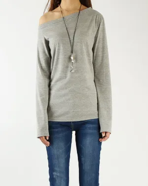 Women's long sleeve shirt/off shoulder top/Cotton t-shirt/casual top/customized t-shirt/long sleeve tops(Y1009)