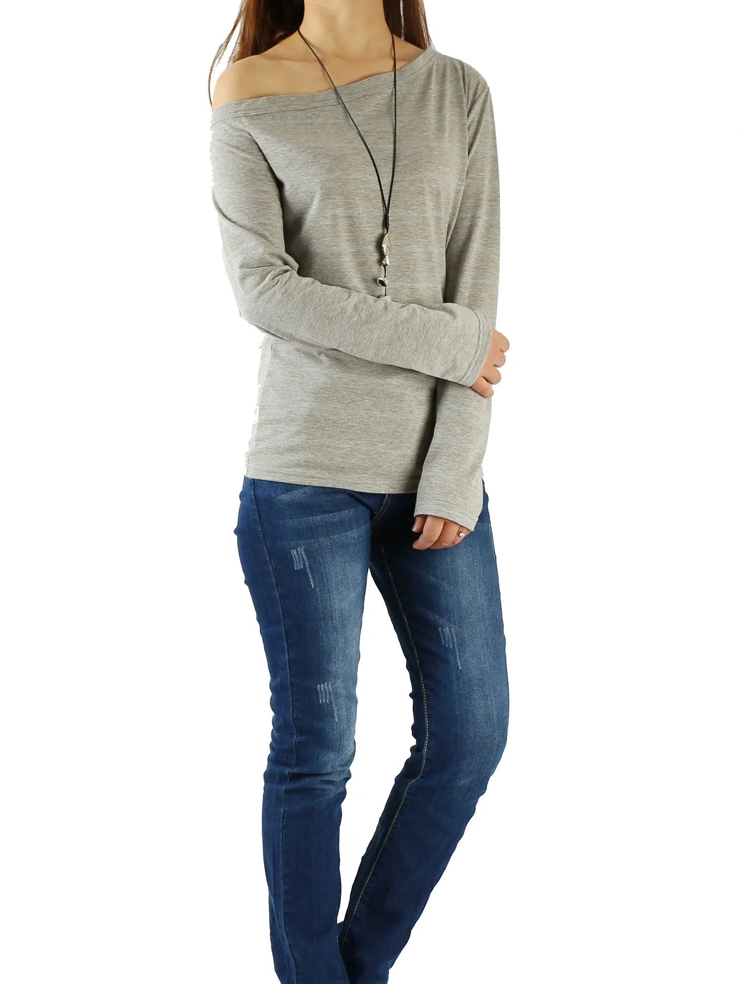 Women's long sleeve shirt/off shoulder top/Cotton t-shirt/casual top/customized t-shirt/long sleeve tops(Y1009)