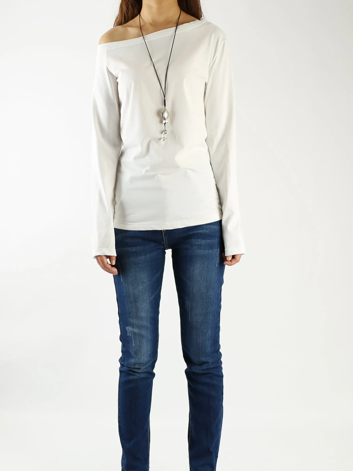 Women's long sleeve shirt/off shoulder top/Cotton t-shirt/casual top/customized t-shirt/long sleeve tops(Y1009)