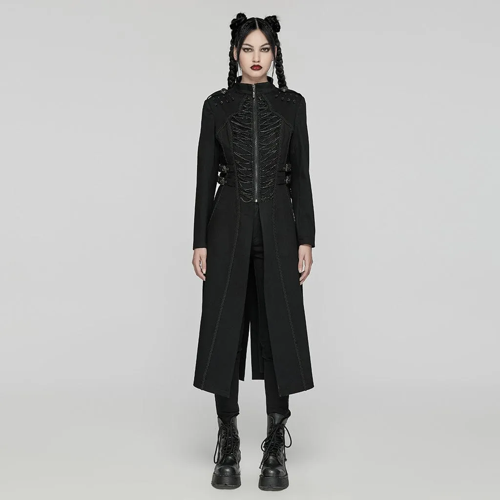 Women's Punk Stand Collar Chain Pin Coat