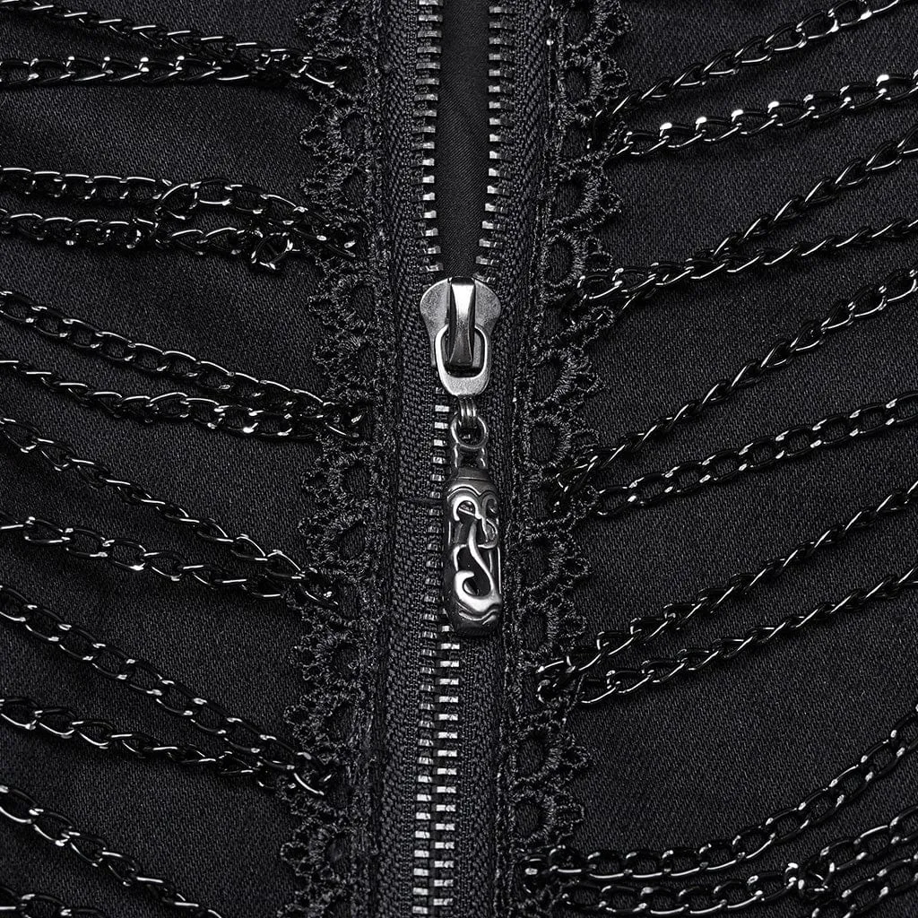 Women's Punk Stand Collar Chain Pin Coat