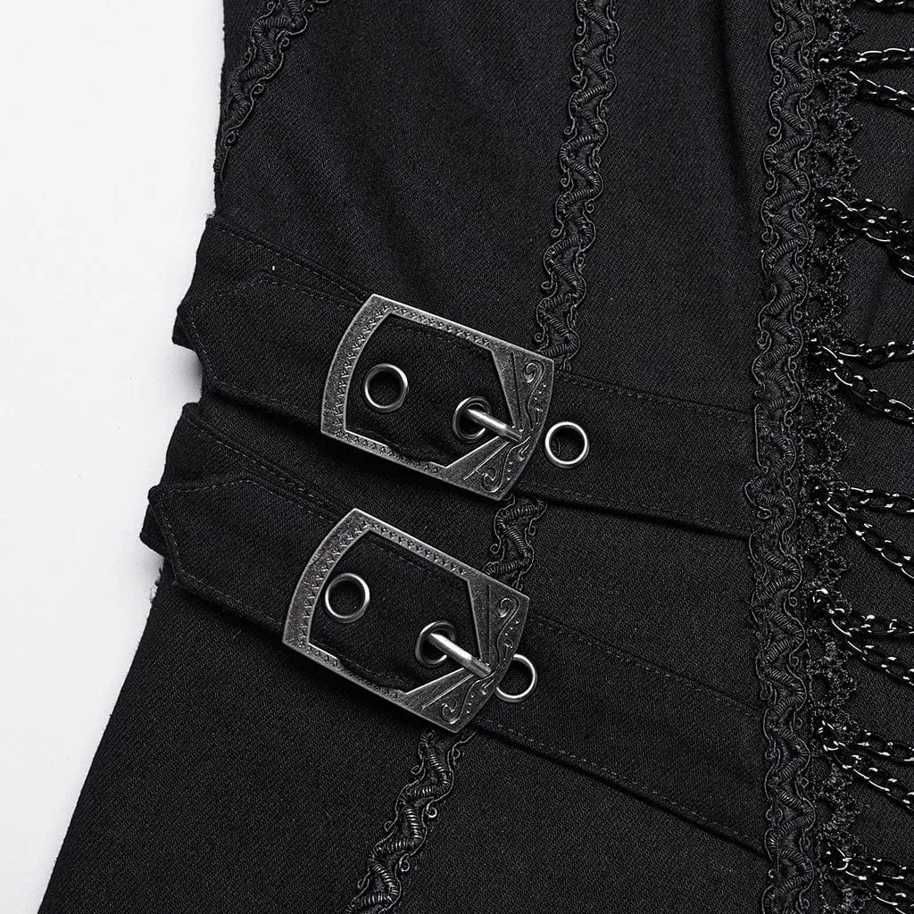 Women's Punk Stand Collar Chain Pin Coat
