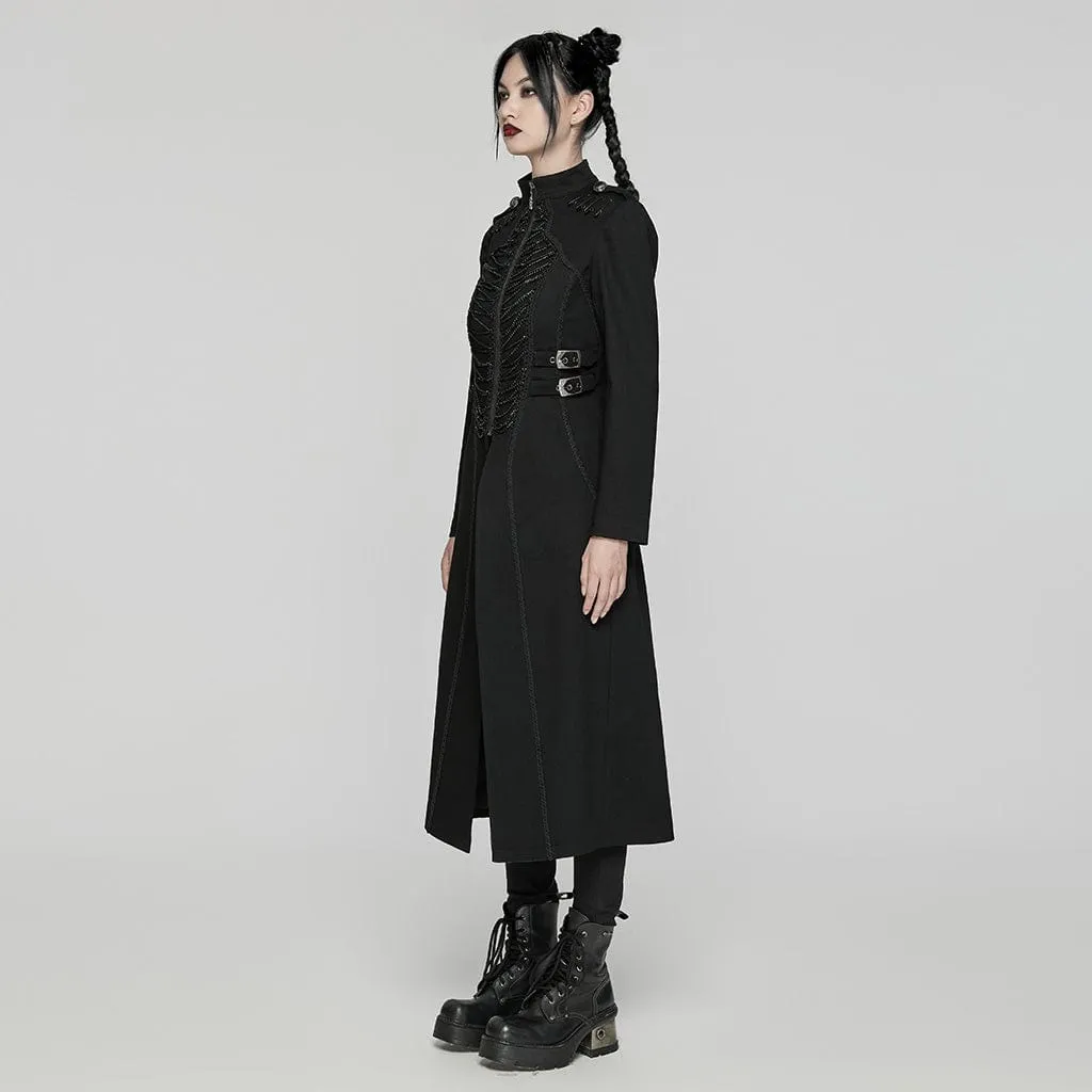 Women's Punk Stand Collar Chain Pin Coat