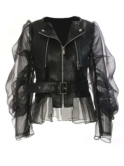 Women's Sheer Mesh Motorcycle Jacket: Edgy Style, Breathable Comfort