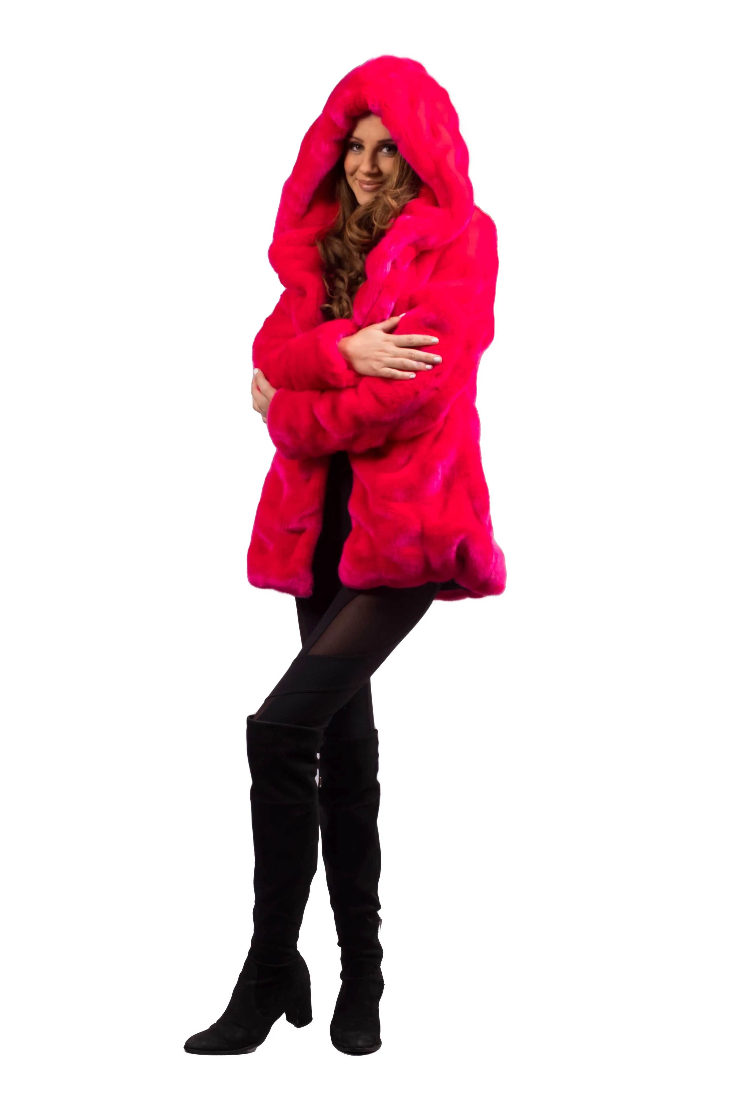 Women's Short Desert Warrior Coat in "Fuchsia" Chinchilla