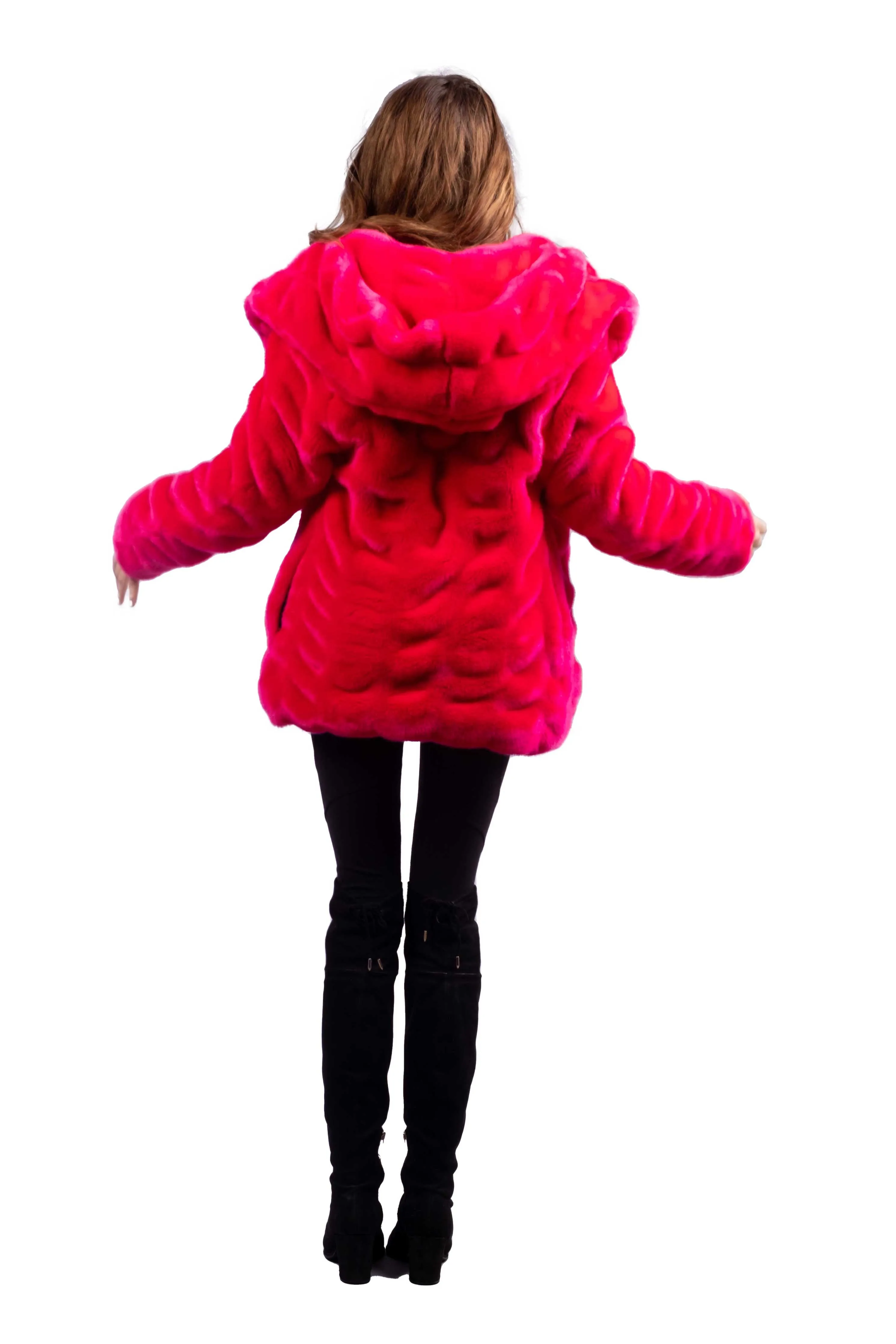Women's Short Desert Warrior Coat in "Fuchsia" Chinchilla