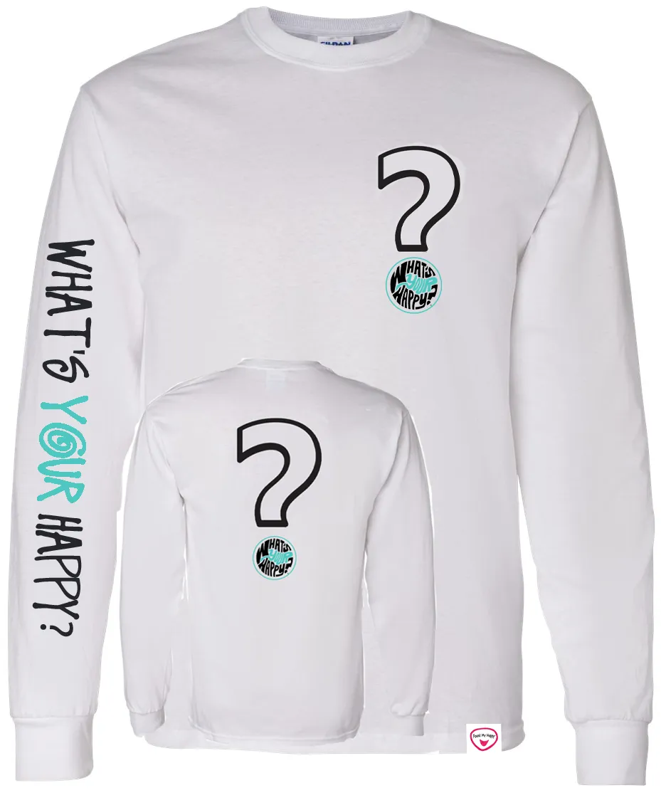 WYH? White Long-sleeve front/back/sleeve Printed Tee