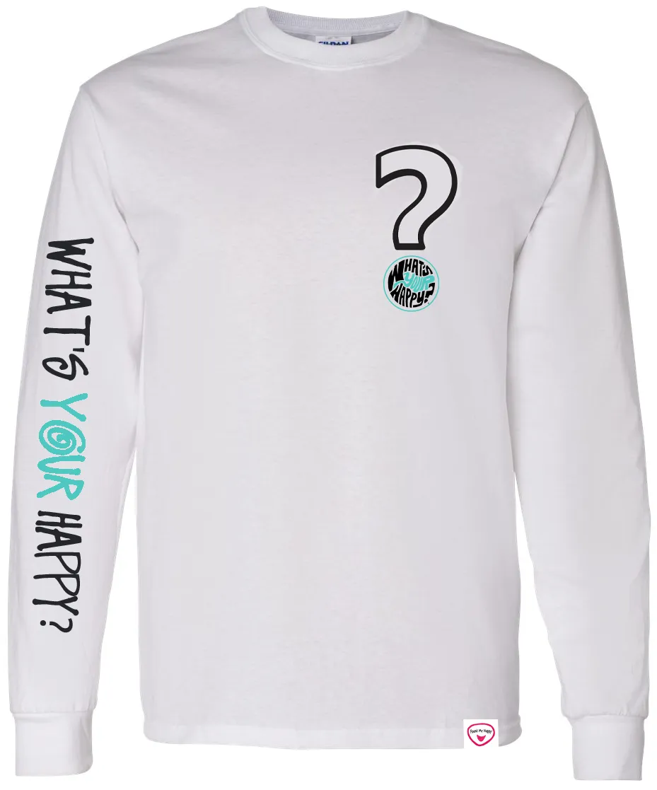 WYH? White Long-sleeve front/back/sleeve Printed Tee