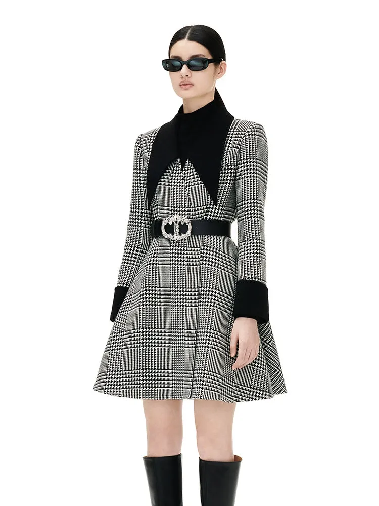 YES BY YESIR autumn winter houndtooth waist wool cashmere coat - Ambii