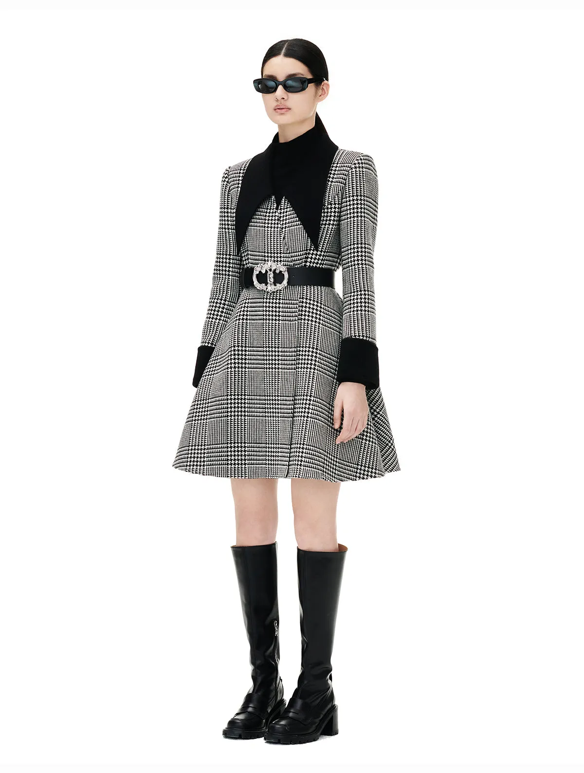 YES BY YESIR autumn winter houndtooth waist wool cashmere coat - Ambii