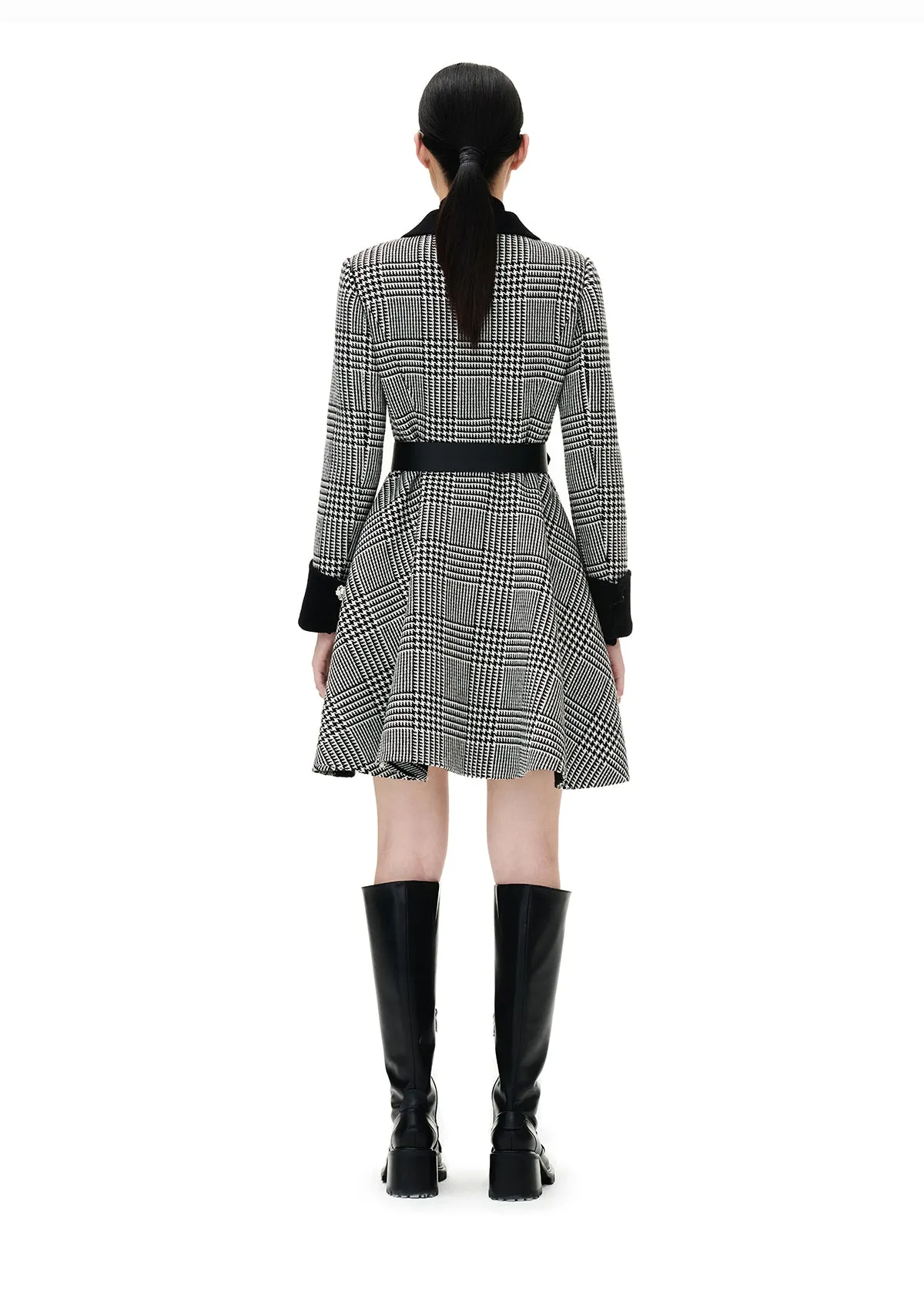 YES BY YESIR autumn winter houndtooth waist wool cashmere coat - Ambii