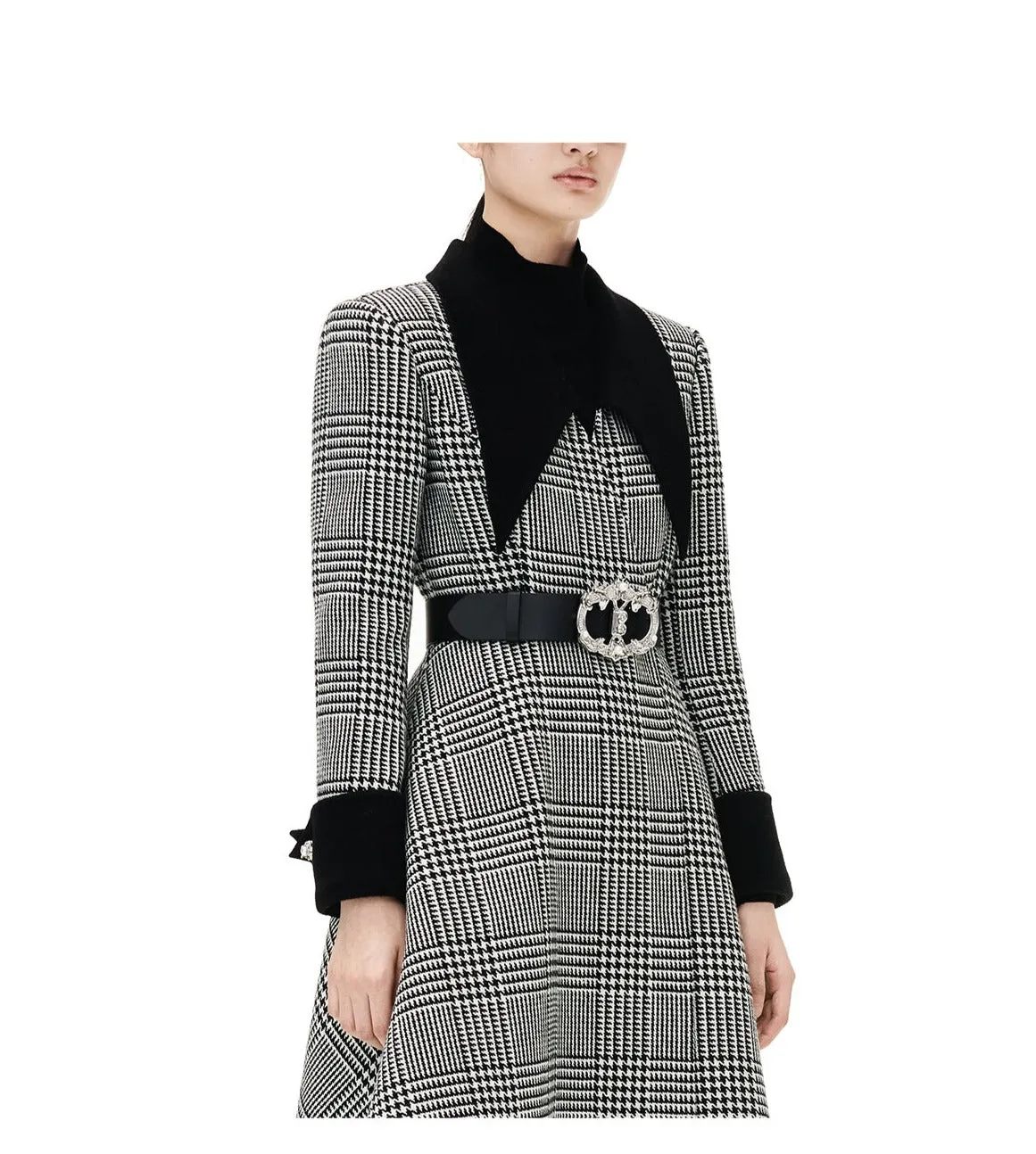 YES BY YESIR autumn winter houndtooth waist wool cashmere coat - Ambii