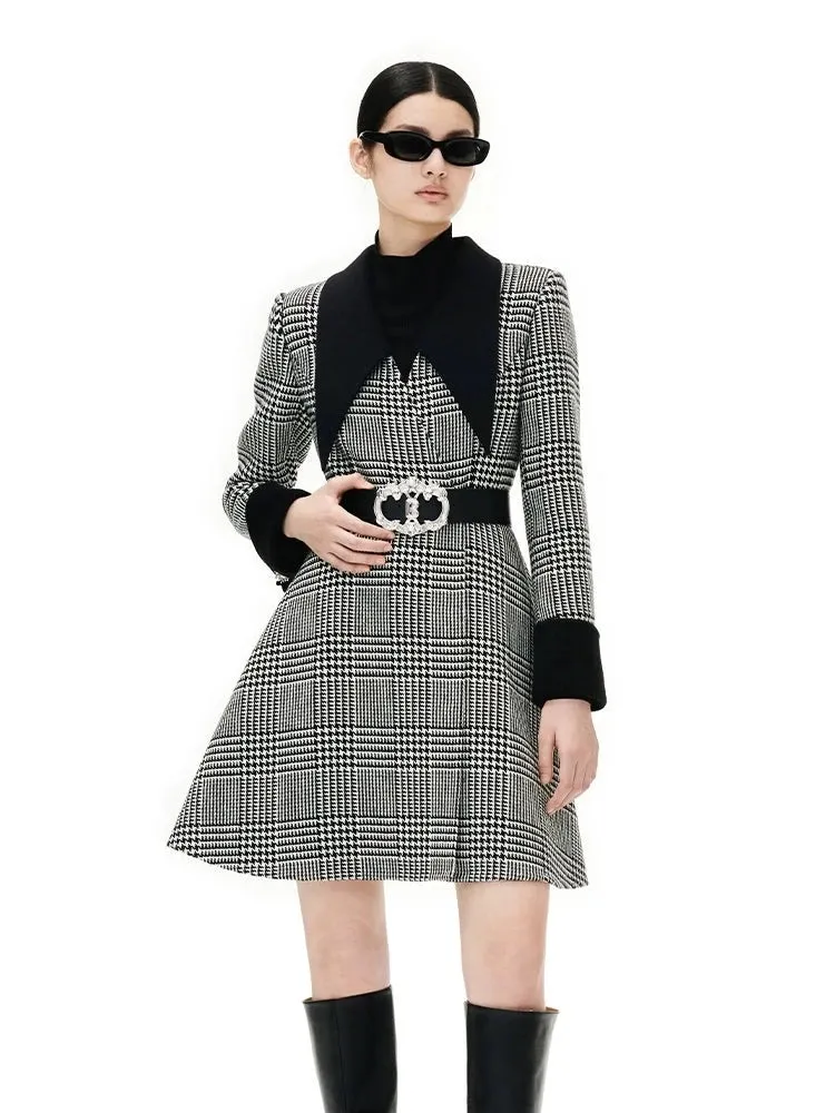 YES BY YESIR autumn winter houndtooth waist wool cashmere coat - Ambii