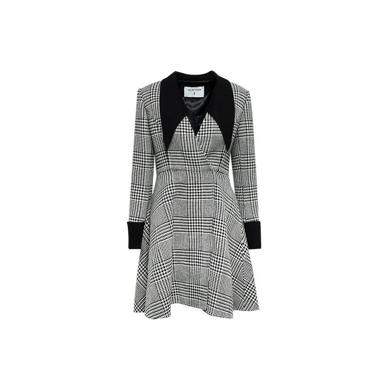 YES BY YESIR autumn winter houndtooth waist wool cashmere coat - Ambii