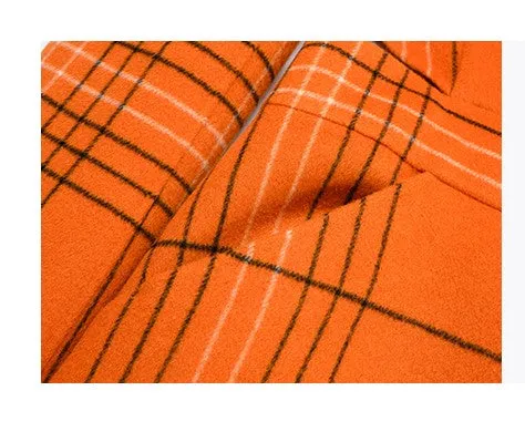 YES BY YESIR autumn winter orange plaid cut-out hollow small waist fine long coat - Kara