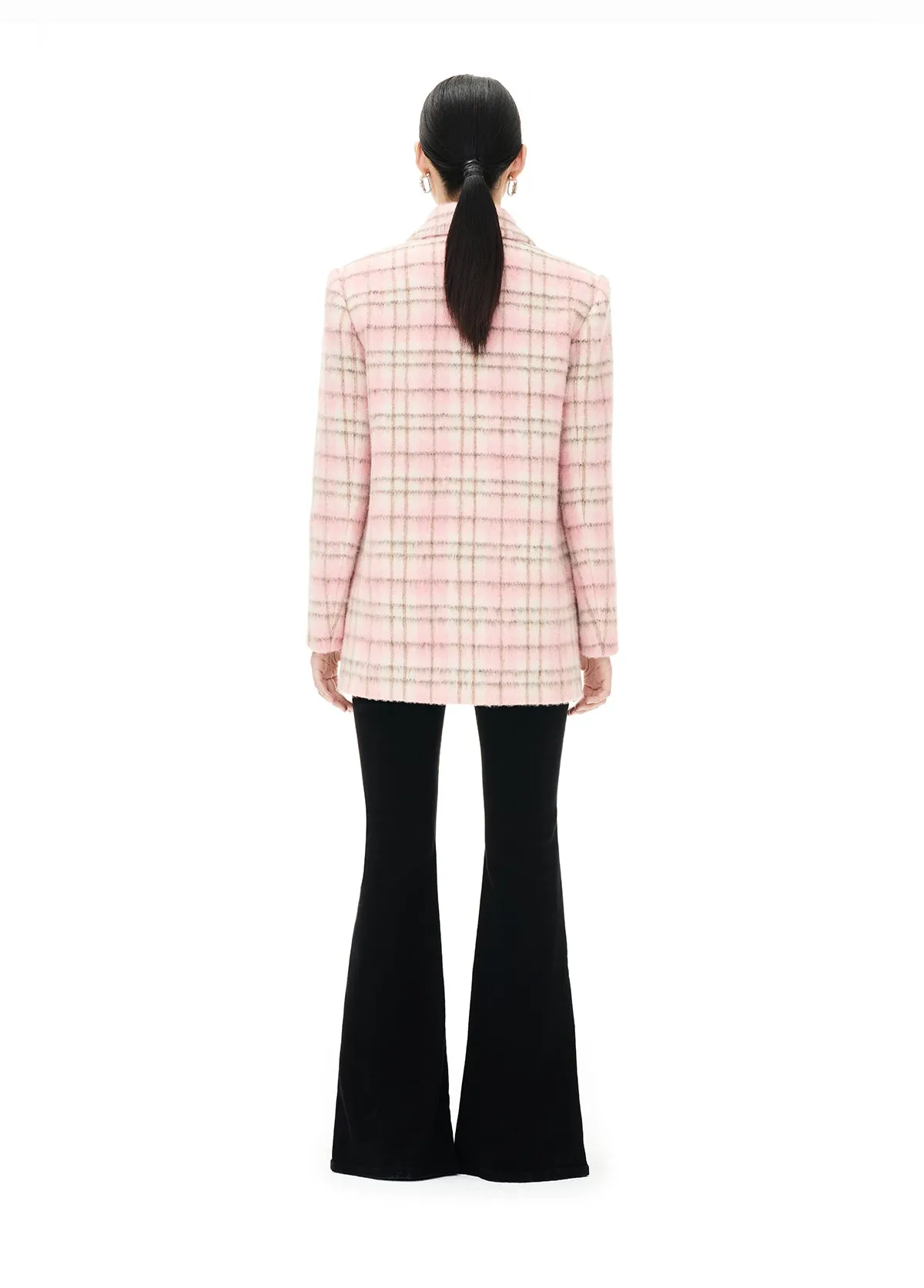YES BY YESIR autumn winter pink women's checkered wool short coat - Abamo