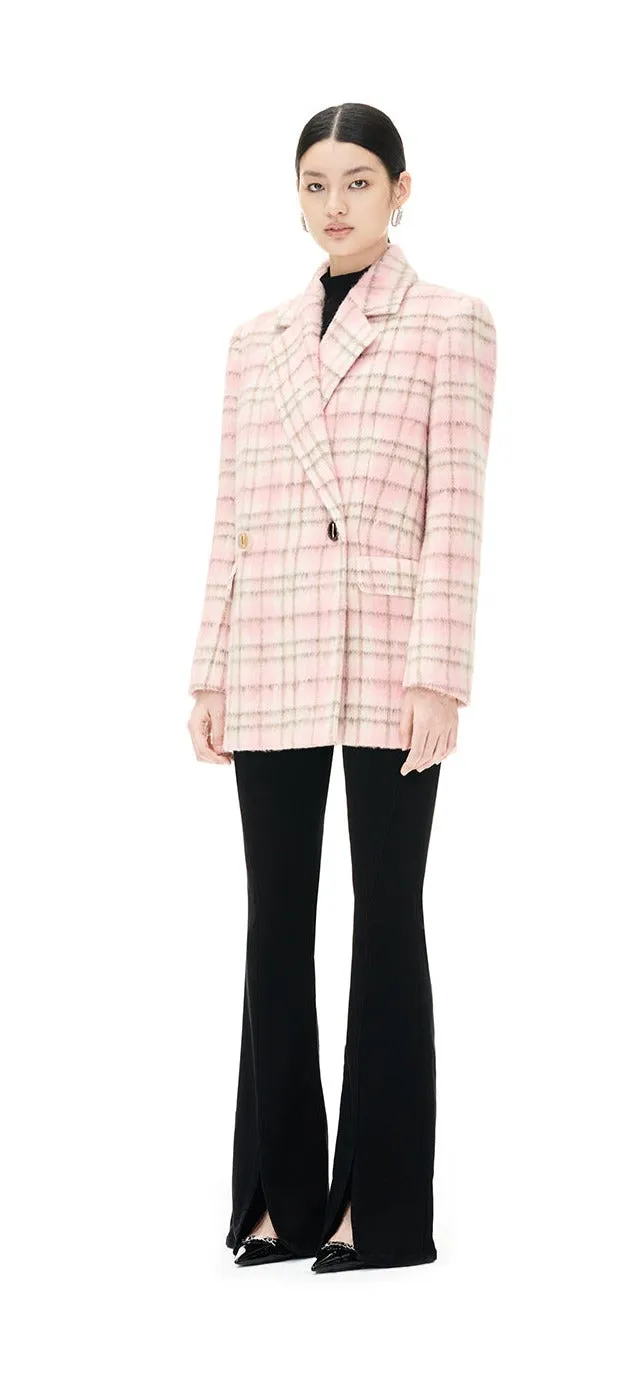YES BY YESIR autumn winter pink women's checkered wool short coat - Abamo