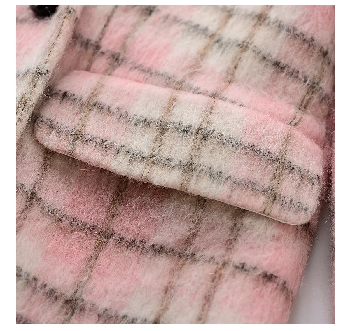 YES BY YESIR autumn winter pink women's checkered wool short coat - Abamo