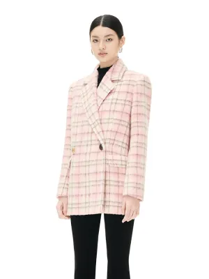 YES BY YESIR autumn winter pink women's checkered wool short coat - Abamo