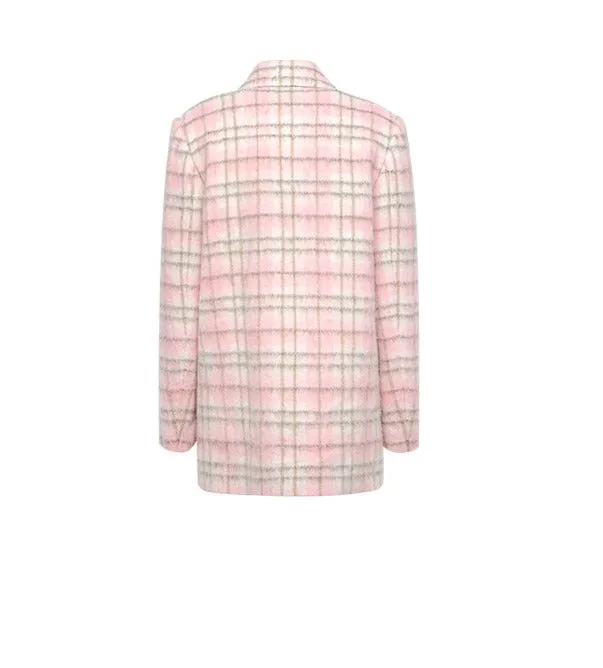 YES BY YESIR autumn winter pink women's checkered wool short coat - Abamo