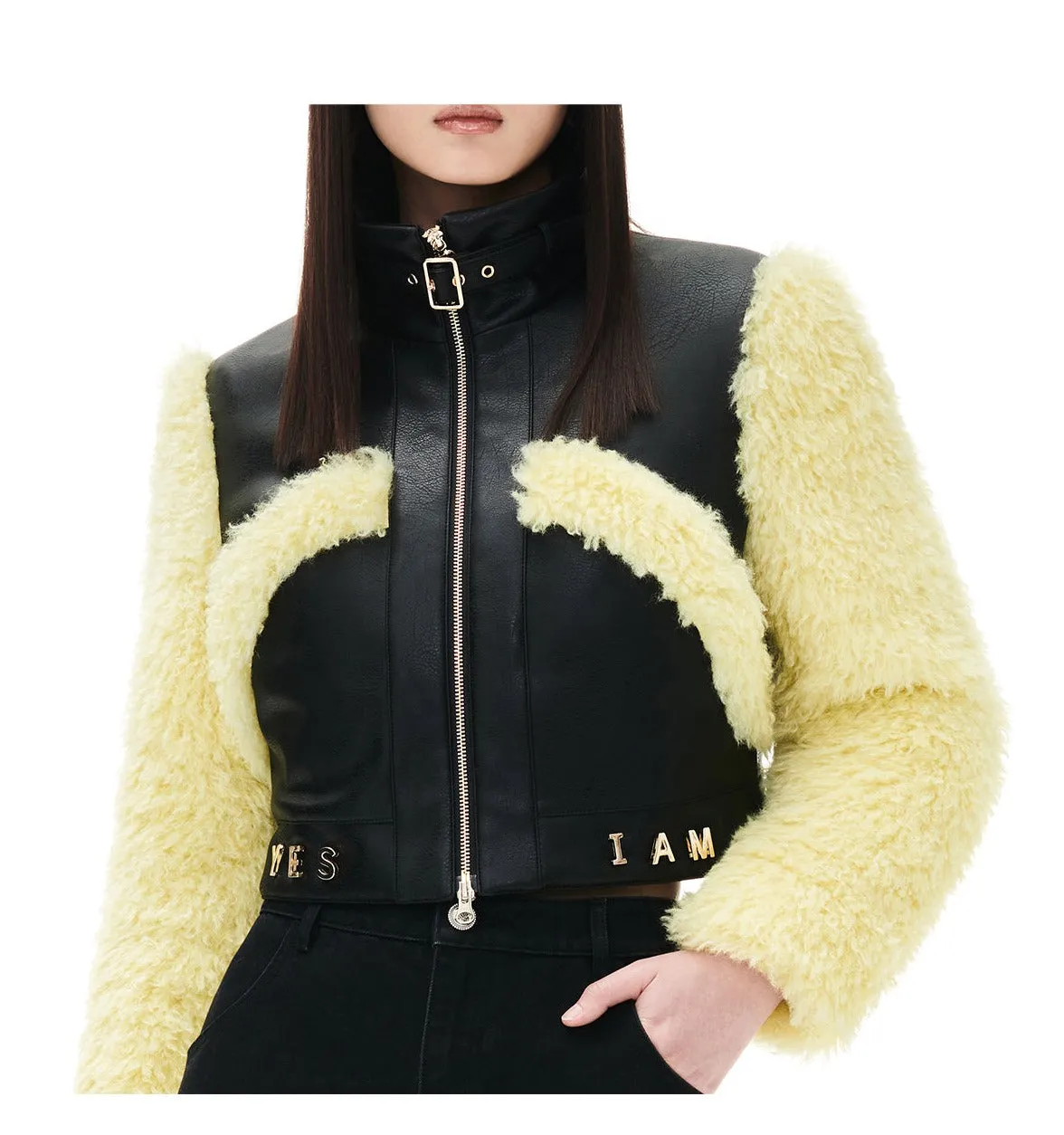 YES BY YESIR autumn winter women's butter black cotton jacket coat-Inaa